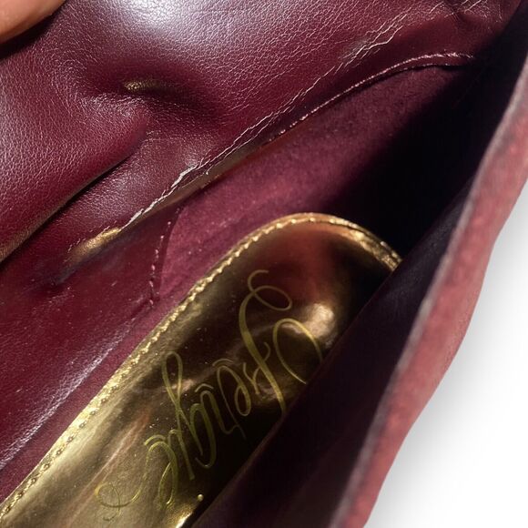 Fergie Rina Burgundy Wine Suede V Cut Peep Toe Heels Ankle Booties Size 6.5 M - Picture 6 of 9